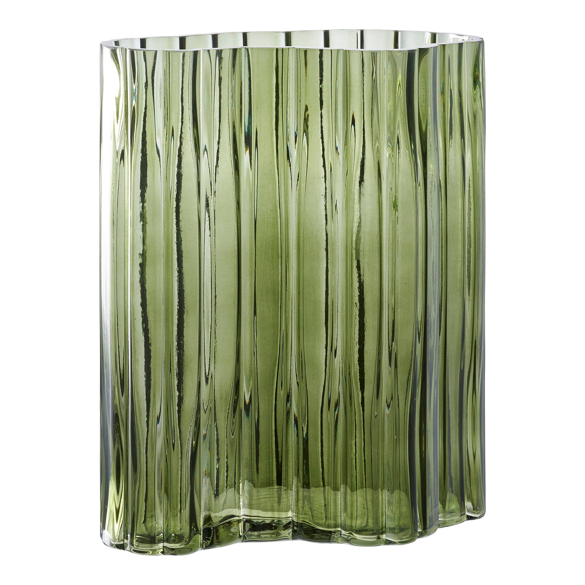 Glasvase – geriffelt, smoked green, 26,5 cm